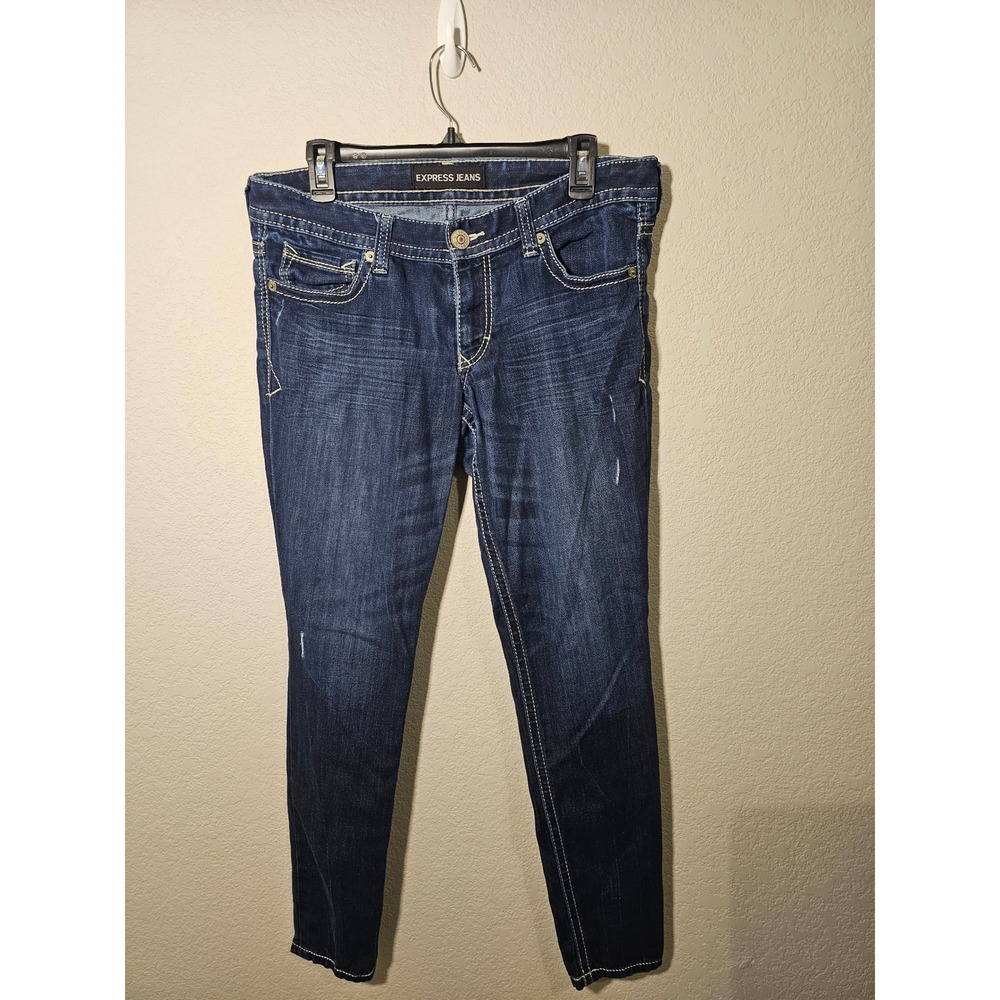 Express Jean Stella Low Rise Legging Dark Wash Contrast Stitch Denim Y2K Swag 10